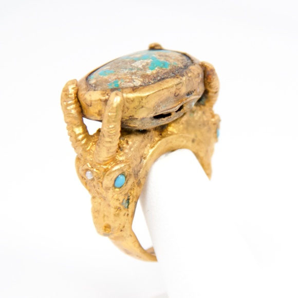 Caria Jewelry - *SOLD* Double Ram Turquoise Ring // Size 7.5